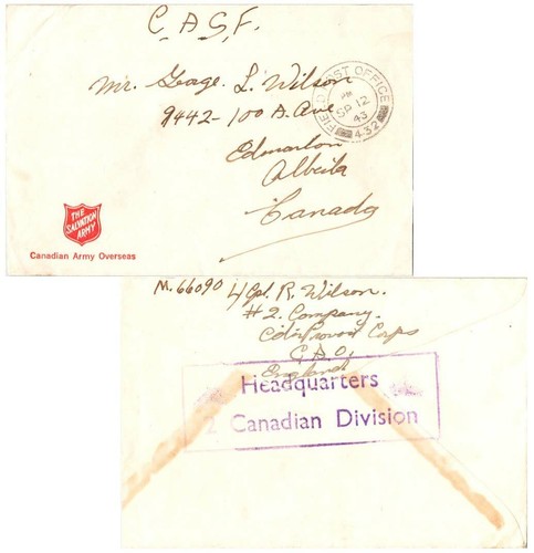 Soldier's Free Mail 1943 Field Post Office 432, 2nd Canadian Infantry Division H