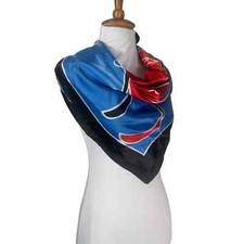 Vintage 1980s Large Satin Polyester Feather Print Scarf