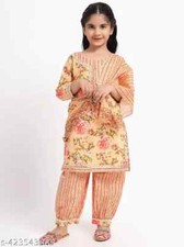 Indian Kids Beautiful Cotton Fabric Straight Kurti with Pant or Dupatta Set