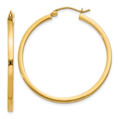 Real 14kt Yellow Gold 2mm Princess Square Tube Hoop Earrings