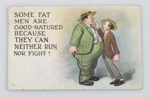 Vintage Postcard 1919 Obesity Good Natured Fat Men Can Neither Run Nor Fight - Picture 1 of 2