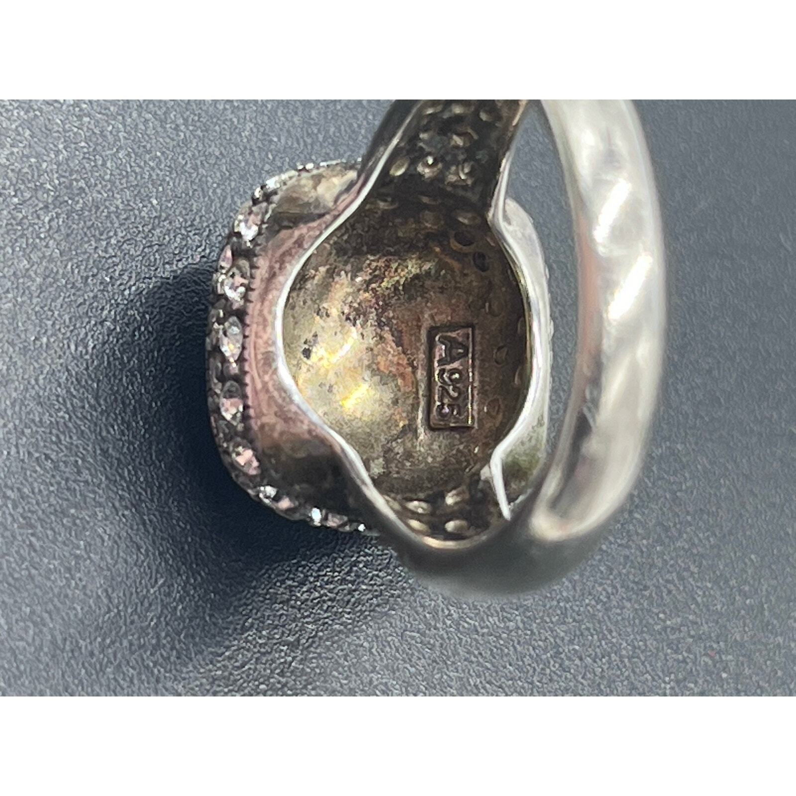 Sterling Silver Signed Ring MarcasiteCrystal Cock… - image 10