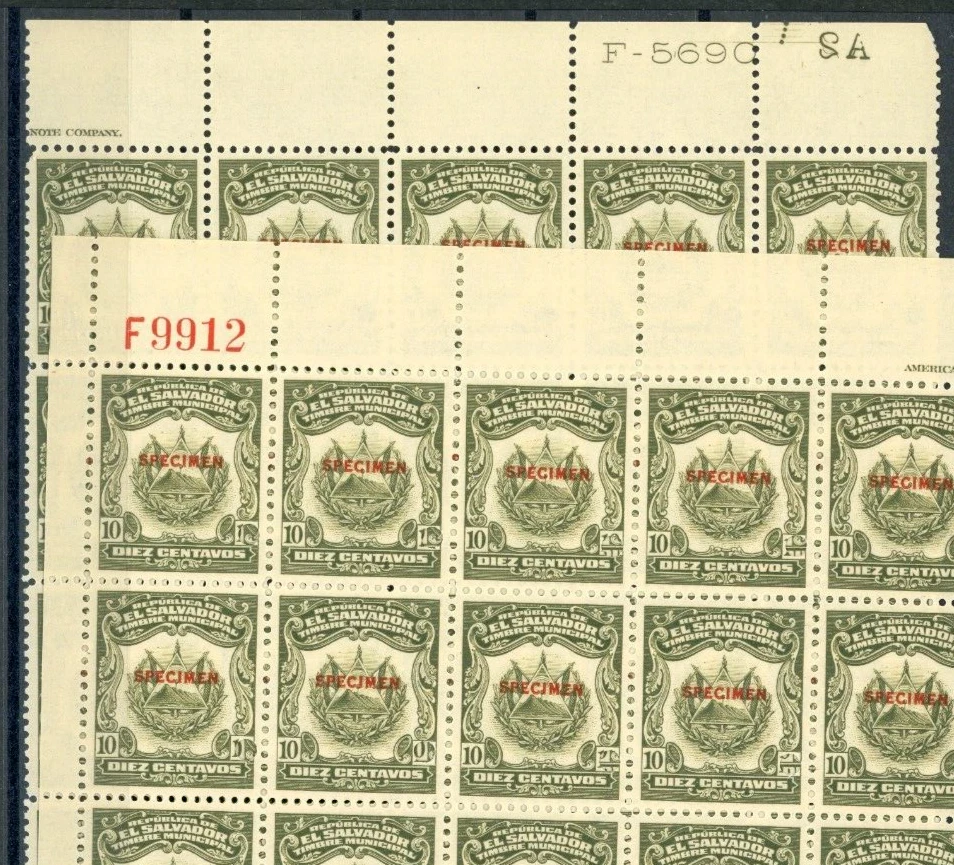 EL SALVADOR Revenue 10c ABNCo MUNICIPAL *F9912* SPECIMEN 2 Blocks{25}MNH ZU70 - Image 3 of 4