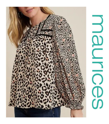 Maurices Cheetah Leopard Animal Print Long Sleeve Blouse Size XS