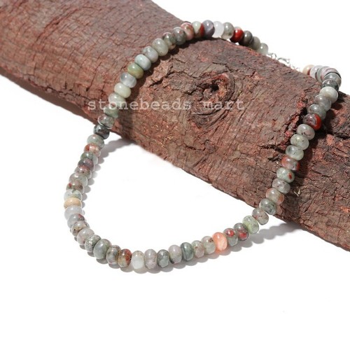 "Pietra Portafortuna Diaspro Argento Sterling 925, Grigio Ruscello Grigio 8-9 mm Collana 18" - Foto 2 di 9
