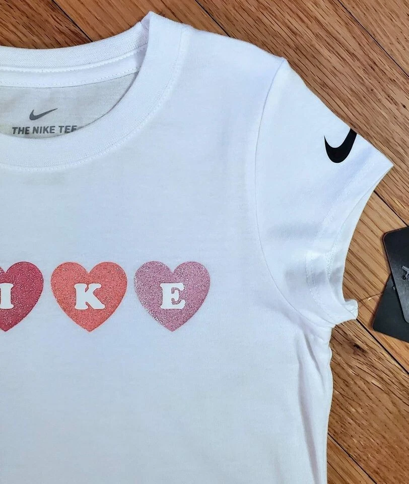 NEW Nike Little Girl Hearts Tee & Satin Short Set, White/Raspberry Pink (sz 4) - Image 3 of 4