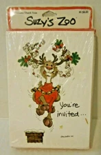 SUZY'S ZOO Christmas Holiday Invitations NIP DECORATED CHRISTMAS MOOSE VTG 1982