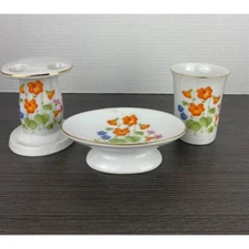 Japanese Soap Dish Toothbrush Holder Rinsing Cup Bathroom Set Porcelain Floral