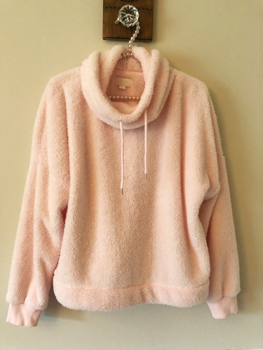 Soft Pink Fuzzy Sweatshirt Cowl Neck 