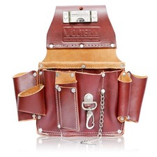 Leather Electrician Tool Pouch 8 Pocket Heavy Duty Belt Bag Maroon Work Men