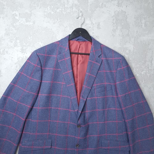Giacca tweed Brook Taverner blazer uomo 48L blu lana check vetro finestra - Foto 8 di 15
