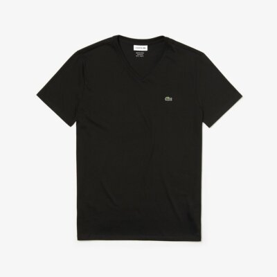 NEW Men Lacoste V-Neck Pima Cotton Jersey T-shirts Black (TH6710