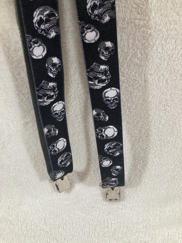Large Men's Suspenders Brimarc W/Skulls heavy duty black biker up to 44.5 in - Picture 4 of 20