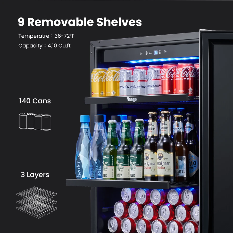 Yeego 24" Beverage Refrigerators Fridge Freestanding/Built-in Beer Soda Drink - Image 4 of 4