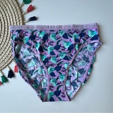 Victoria's Secret Stretch Cotton High-Leg Brief Panty Purple Jungle Leaves M NEW