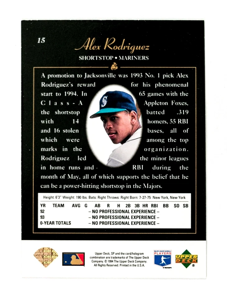 Juego completo de béisbol 1994 Upper Deck SP (200) Alex Rodríguez, Derrek Lee novato Foto 4 de 4