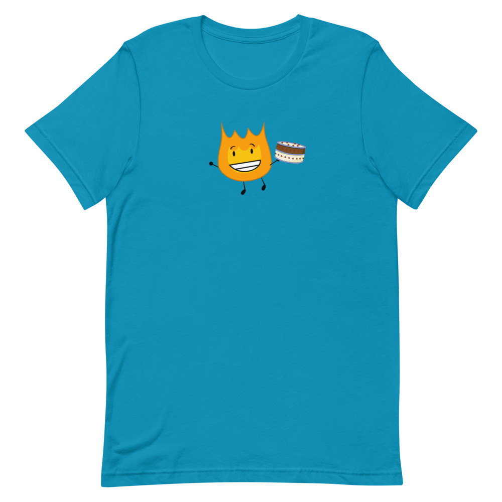 BFDI Battle For Dream Island Firey Cake SS Unisex T-Shirt Blue Green White