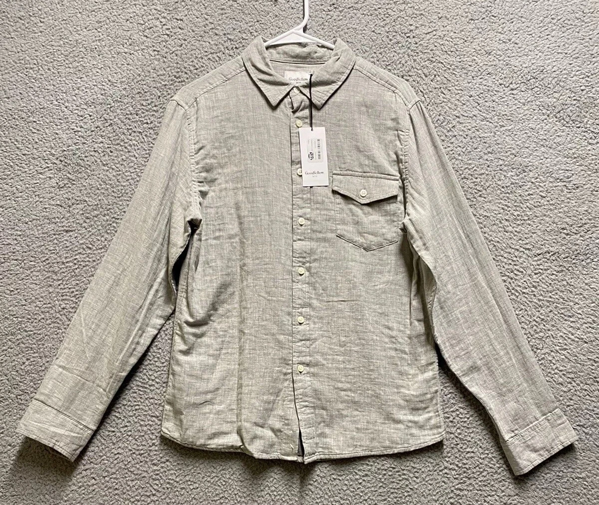 Goodfellow Mens Medium Gray Long Sleeve Button Up Standard Fit Shirt
