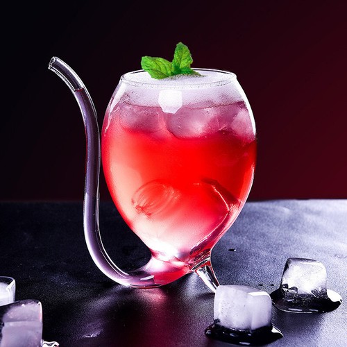 Cocktail Red Wine Juice Glass Builtin Straw Drinking Mug Cup Night