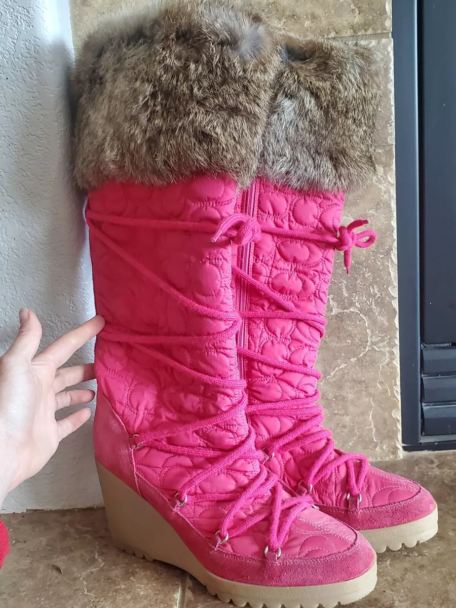 Pink hot sale fur boots