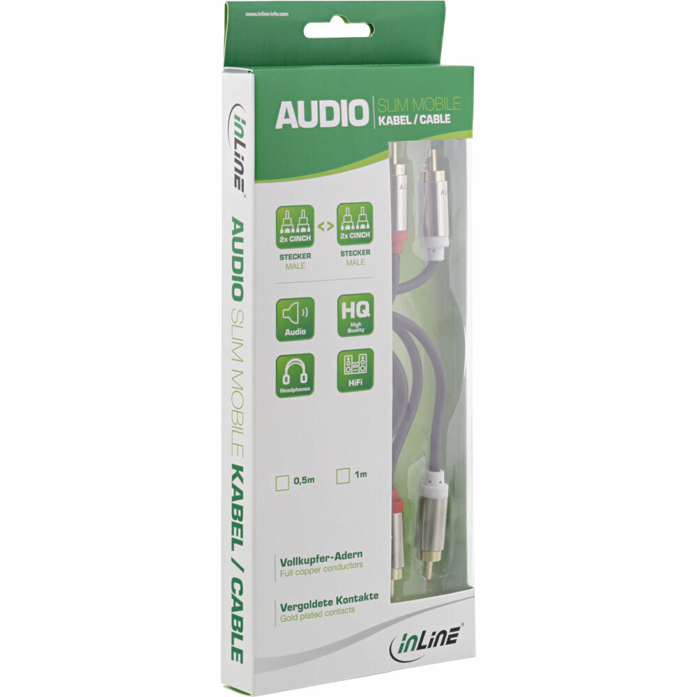 Thumbnail - Inline Slim Audio Kabel 2x Cinch St/st, Stereo, 0,5m