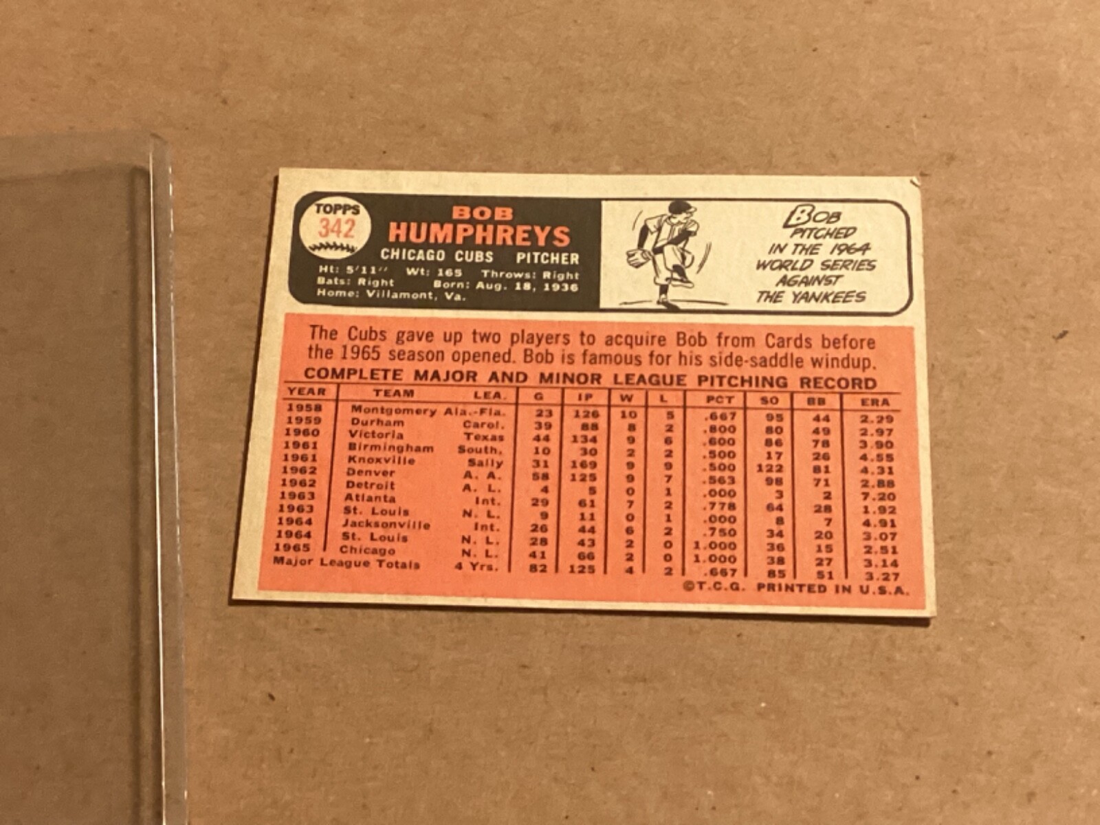 1966 Topps Baseball Card Set Break 342 Bob Humphreys Near Mint