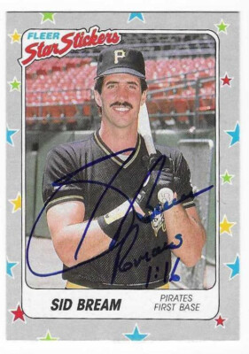 SID BREAM 1988 FLEER STAR STICKER AUTOGRAPHED SIGNED # 113 PITTSBURGH PIRATES