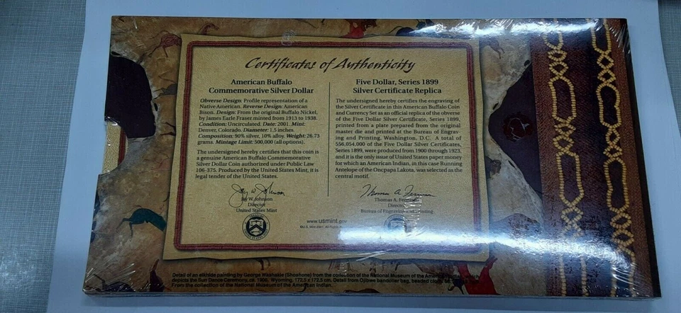 2001 American Buffalo $1 Silver Commemorative Coin Stamp and Currency Set SEALED - Image 3 of 4