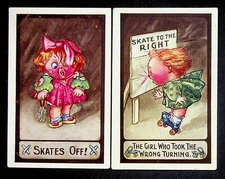 Kute Kiddies Lot Of 2 Postcards Little Girl Roller Skate Skating 1912