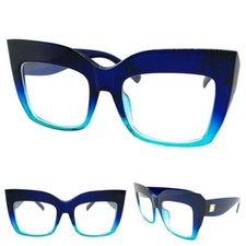 Women's Oversized Exaggerated Retro Clear Lens EYE GLASSES Big Thick Blue Frame