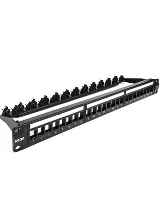 24 Port Patch Panel 1u Blank Cat6 Rackmount Panel For Rj45 Hdmi Coax Speaker Key