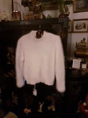 Pull Angora Blanc Très Poilu 80% - Fait Main En France, Taille XL, Neuf Sans étiquettes