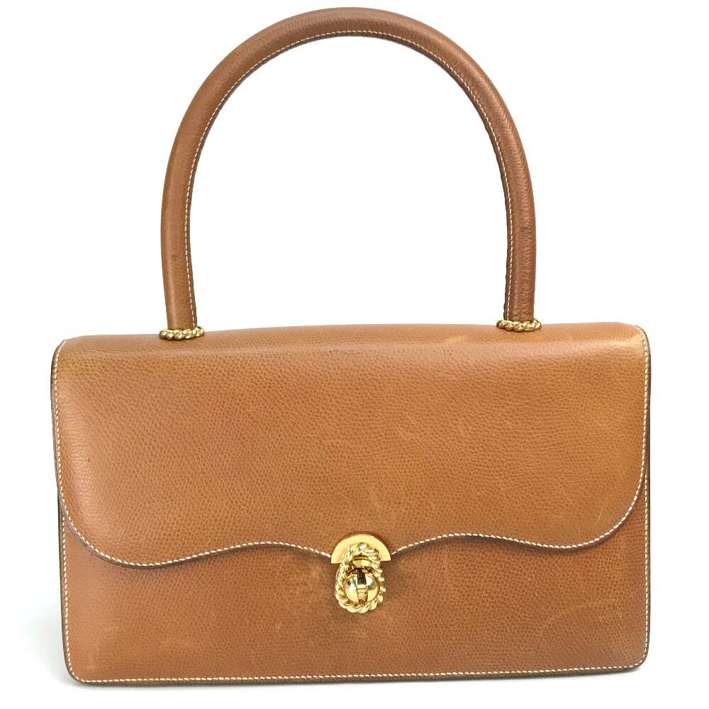 HERMES vintage Width Hand Bag Courchevel Brown/GoldHardware E