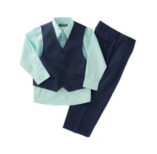 Kenneth Cole Reaction Boys 4 piece Navy And Mint Pant Suit Size 5