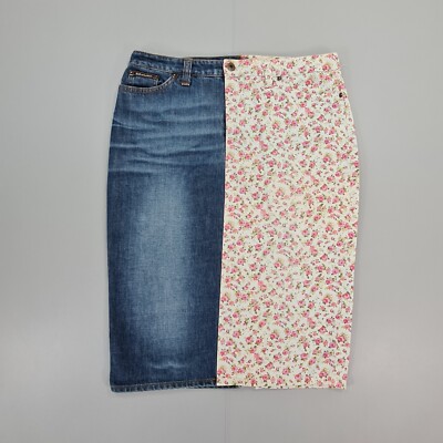 Dolce Gabbana Womens Denim Skirt IT 40 Knee Length Floral