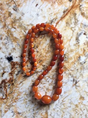 Vintage Amber 53 Bead Necklace 30” (55 Grams) 10K Clasp