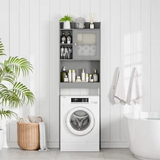 OVER THE TOILET Bathroom Spacesaver Towel Rack Cabinet Organizer Storage, Gray