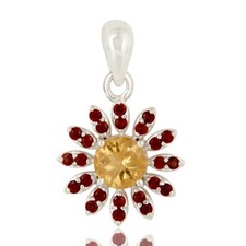 Citrine and Garnet Gemstone Flower Pendant 925 Sterling Silver Flower Charm