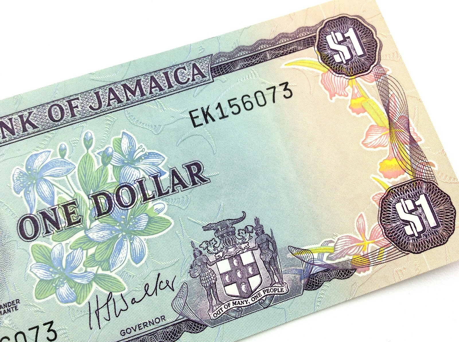 1960 Bank of Jamaica One 1 Dollar Circulated Banknote EK Prefix M824