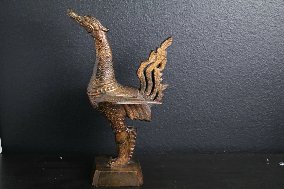 Vintage / Antique Chinese Cast Iron Golden Mythological Phoenix 14" statue metal - Image 3 of 4