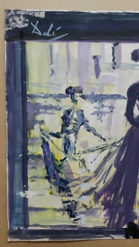 Salvador Dalí - Antique Painting on Paper / Style of Spanish Master ORIGINAL - Picture 2 of 3