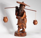 Antique Japanese Hand Carved Fisherman 9" Rosewood Figure Statue w/ Hat — photo 1