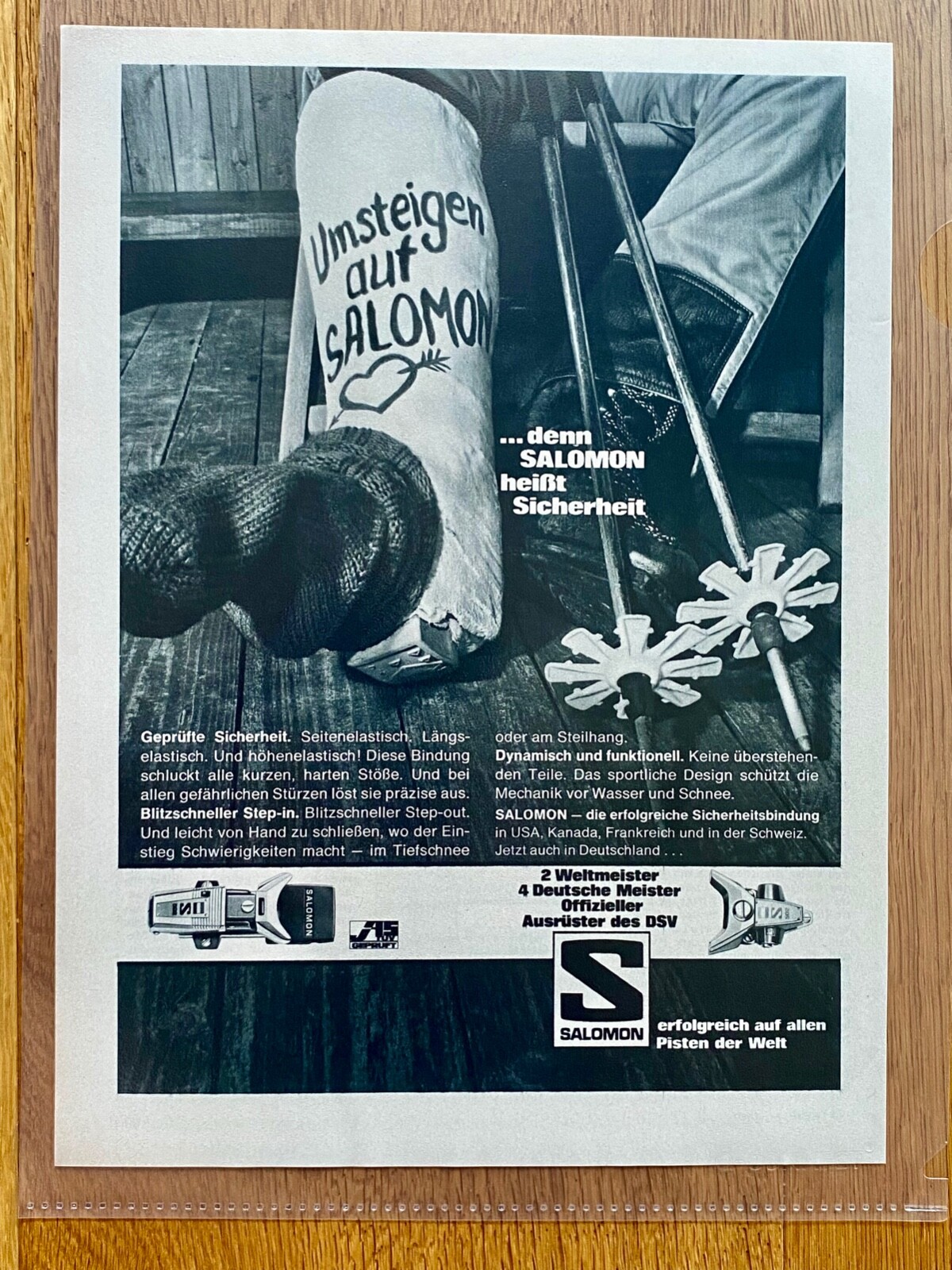 Salomon rilegatura sci gesso originale 1971 vintage advert pubblicità pubblicità