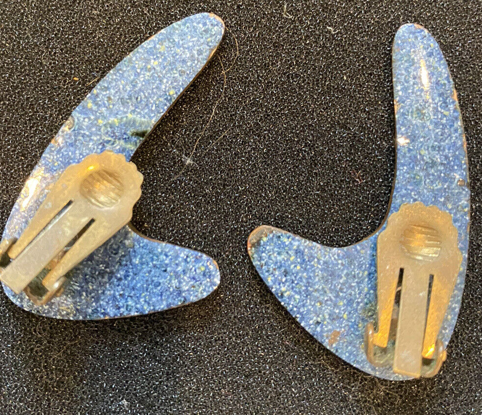 Blue And Yellow Boomerang Style MCM Clip Earrings… - image 3