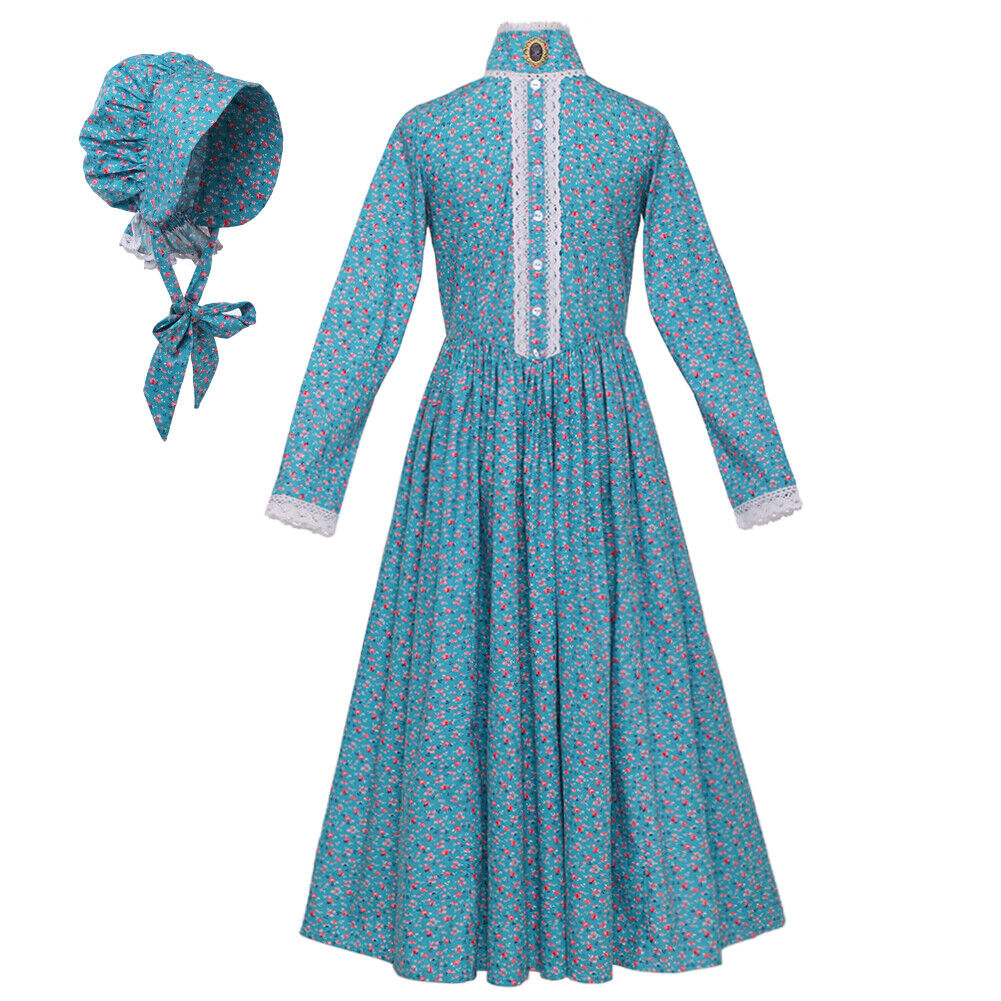 Girls Dress Reenactment Pioneer Prairie Colonial Costume Carnival Fancy  Dress