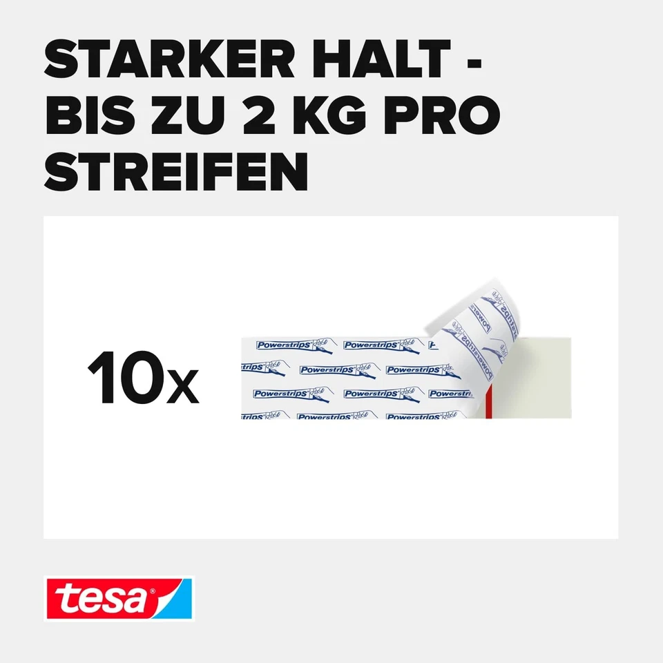 tesa Powerstrips Large Doppelseitige Klebestreifen Halteleistung 2kg 10Stk - Bild 3 von 4