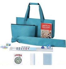 Complete American Mahjong Set with 166 Blue Tiles and Stylish Carrying Bag