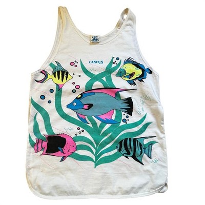 Marea Sport Cancun Mexico 90s white neon fish graphic tank SIZE M