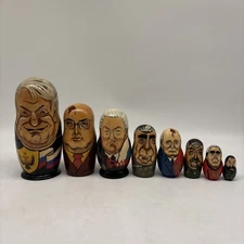 Vintage Political Leaders Wooden Russian Nesting Dolls Set! 