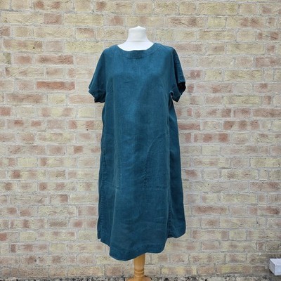 Seasalt Primary Leinenkleid Größe 14 türkisgrün Tunika Taschen lockere Passform